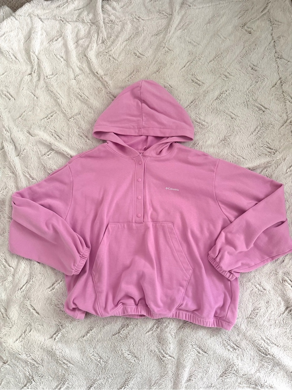 Columbia Trek Pink French Terry Hooded Coverup Snapneck Pullover Size XL
